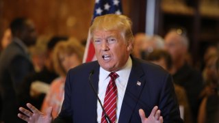 Presidential candidate Donald Trump gestures in a press conference unveiling his comprehensive tax reform plan at Trump Tower. 