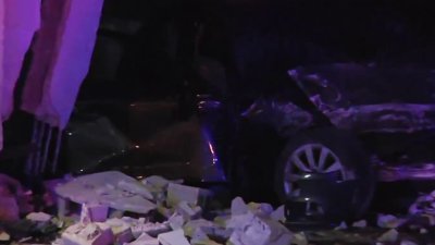 Woman hospitalized after car slams into building in Hollywood