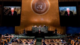 FILE – Palestinian President Mahmoud Abbas addresses the 77th session of the United Nations General Assembly on Sept. 23, 2022, at the U.N. headquarters.