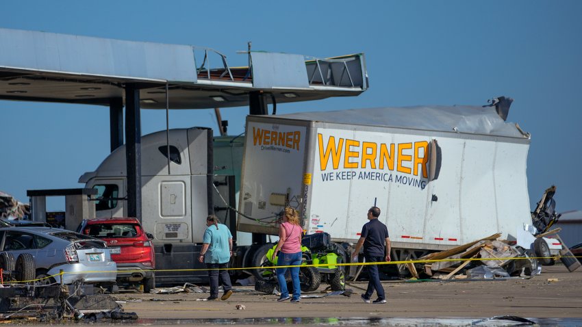 Powerful storms killed multiple people and left a wide trail of destruction Sunday across Texas, Oklahoma and Arkansas after obliterating homes and destroying a truck stop where drivers took shelter during the latest deadly weather to strike the central U.S.