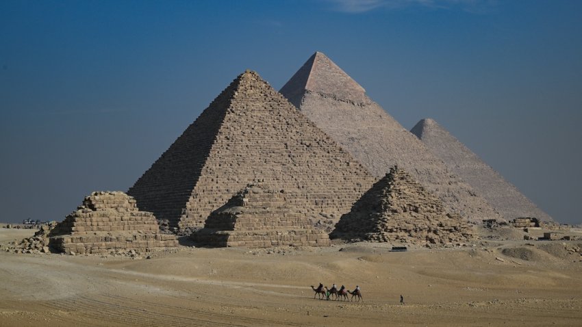 File – General view of the Giza Pyramids  on Dec. 03, 2022 in Giza, Egypt.