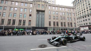 Lewis Hamilton Races Towards the Empire State Building Ahead of the Miami Grand Prix and in Celebration of the Mercedes F1 x WhatsApp Observatory Takeover