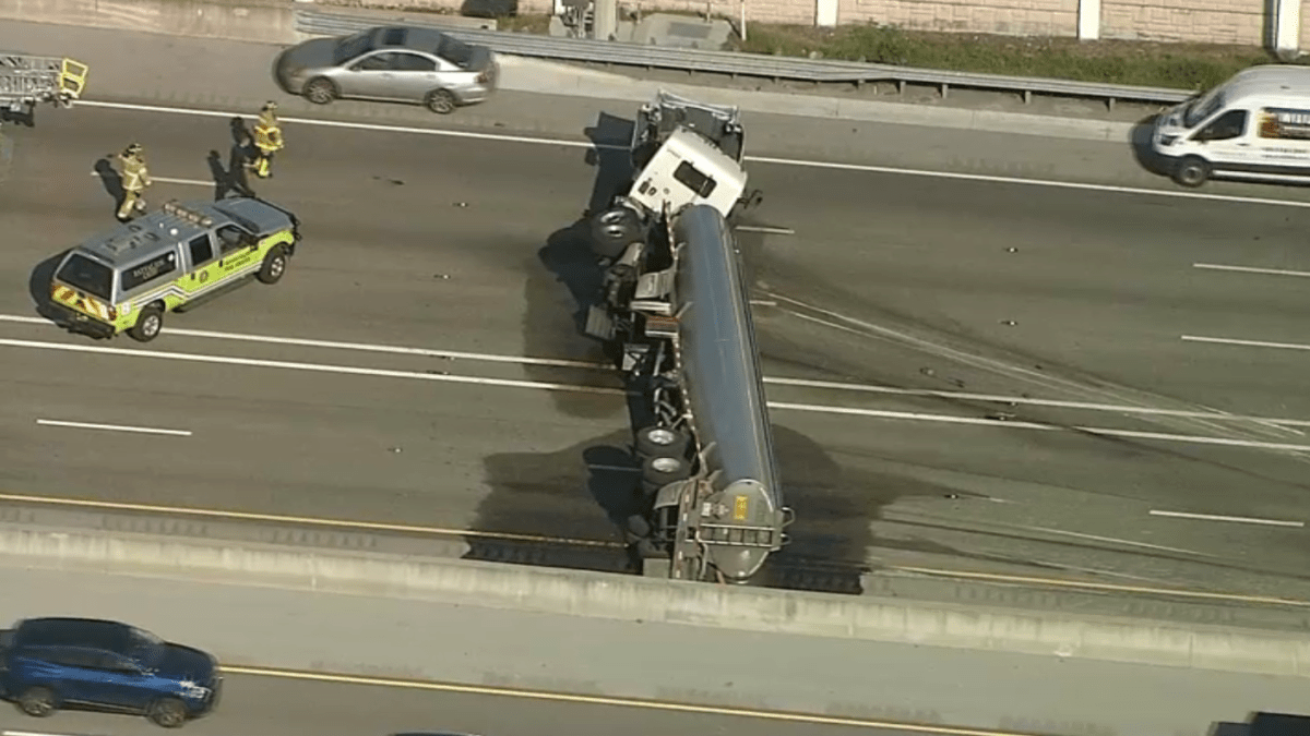 Tanker truck rollover halts traffic on Turnpike in SW Miami-Dade – NBC 6 South Florida