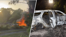 Katherine Aguasvivas' vehicle on fire and destroyed on April 11, 2024.