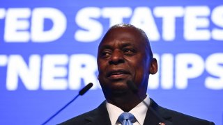 US Secretary of Defence Lloyd Austin speaks at the 21st Shangri-La Dialogue summit in Singapore on June 1, 2024. 