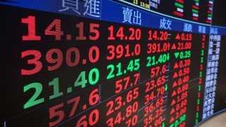 A screen displays stock figures at the Taiwan Stock Exchange Corp. headquarters in Taipei, Taiwan, on Monday, Jan. 15, 2024.