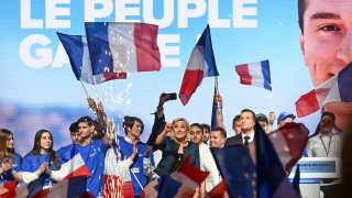 Jordan Bardella, President of the National Rally (Rassemblement National), a French nationalist and right-wing populist party, speaks to over 5,000 supporters at his final rally ahead of the upcoming European Parliament election on June 9th, at Le Dôme de Paris – Palais des Sports, on June 2, 2024., France, on June 2, 2024, in Paris, France.