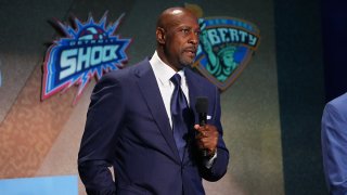 SPRINGFIELD, MA – SEPTEMBER 10: Alonzo Mourning speaks to the audience during the 2022 Basketball Hall of Fame Enshrinement Ceremony on September 10, 2022 at Symphony Hall in Springfield, Massachusetts. NOTE TO USER: User expressly acknowledges and agrees that, by downloading and/or using this photograph, user is consenting to the terms and conditions of the Getty Images License Agreement. Mandatory Copyright Notice: Copyright 2022 NBAE (Photo by Jesse D. Garrabrant/NBAE via Getty Images)