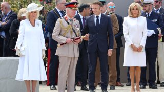 (L-R) Queen Camilla, King Charles III, President of France, Emmanuel Macron and Brigitte Macron attend the UK Ministry of Defence and the Royal British Legion’s commemorative event