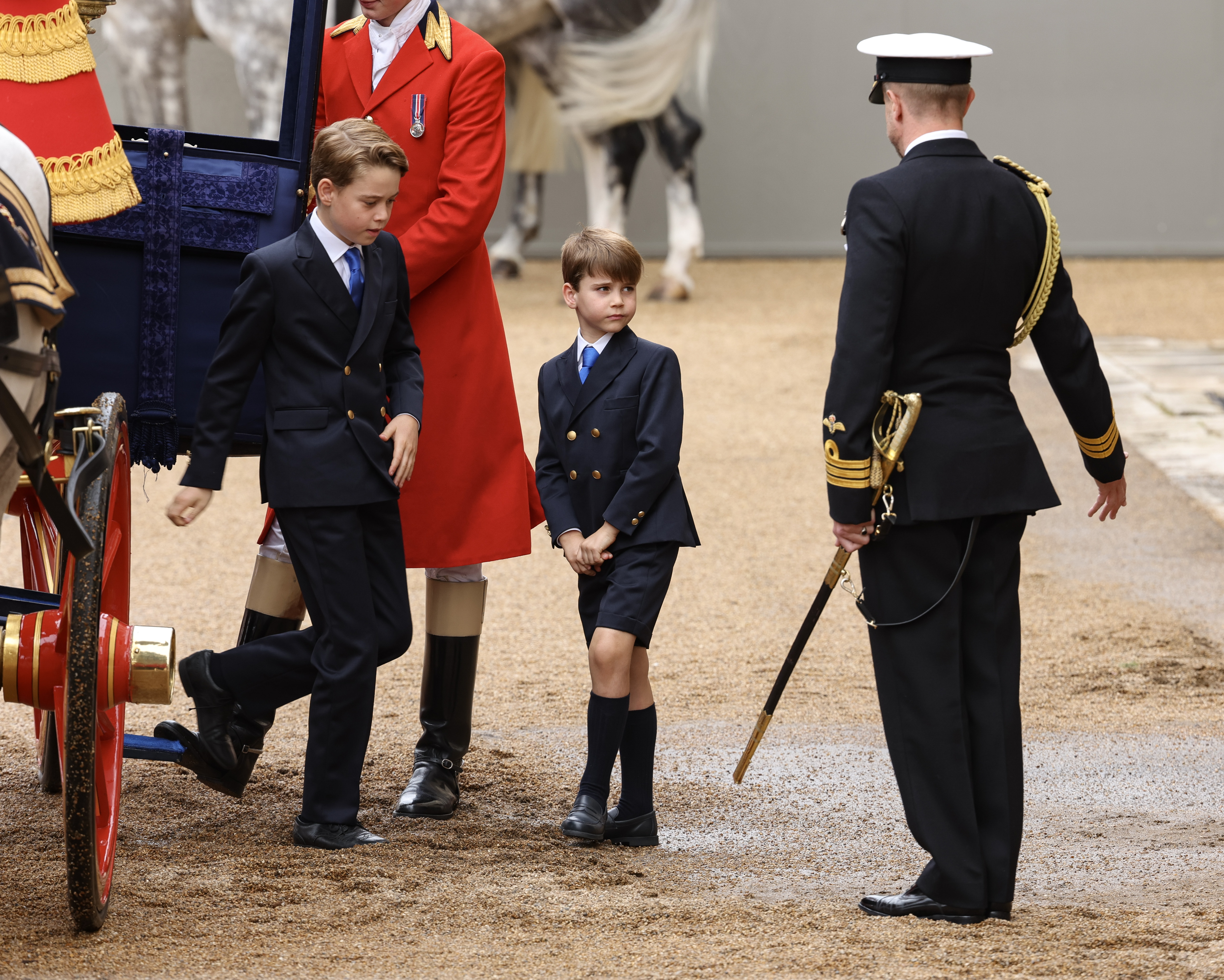 Prince George of Wales and Prince Louis of Wales during Trooping the Colour on June 15, 2024 in London, England.