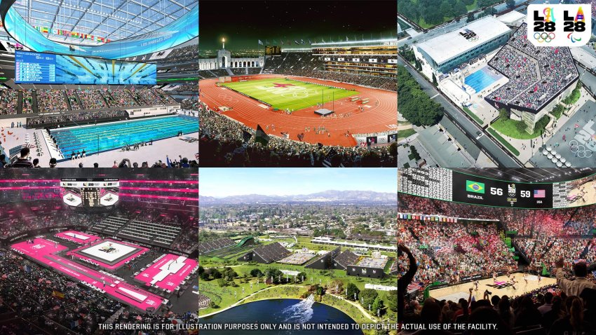 Renderings of proposed 2028 Los Angeles Olympics venues provided by LA28.