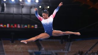 Simone Biles of the United States in action on the balance beam during the final round at the 2020 Tokyo Olympics, Ariake Gymnastics Centre, Tokyo, Japan, Aug. 3, 2021.