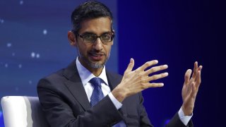 Google CEO Sundar Pichai speaks in conversation with Emily Chang during the APEC CEO Summit at Moscone West on November 16, 2023 in San Francisco, California. The APEC summit is being held in San Francisco and runs through November 17.