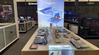 Microsoft PCs on display at a Best Buy store in Secaucus, N.J. 