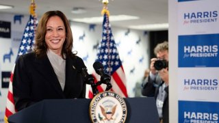 U.S. Vice President and Democratic presidential candidate Kamala Harris speaks at her campaign headquarters in Wilmington, Delaware, on July 22, 2024. Harris on Monday compared her election rival Donald Trump to “predators” and “cheaters,” as she attacked the first former U.S. leader to be convicted of a crime.