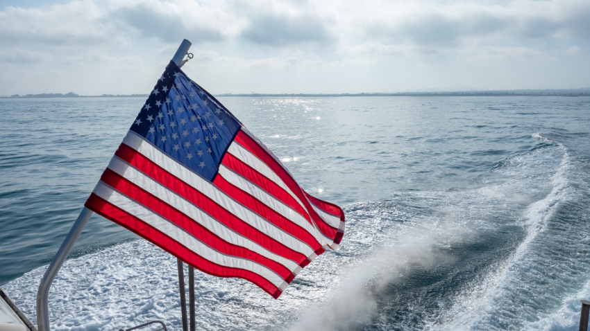 American flag on boat