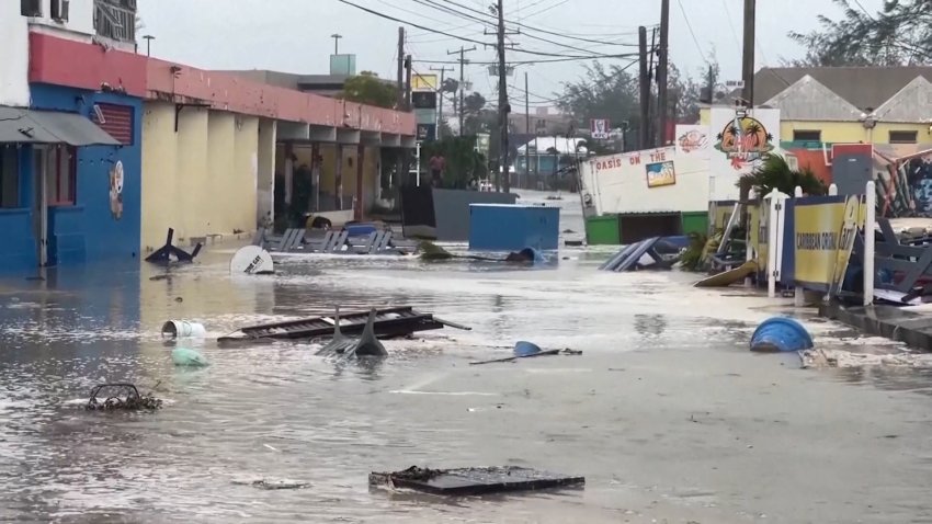 A street flooded with water in Bridgetown, Barbados