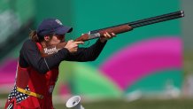 US Dania Vizzi competes in the Women's Skeet Final of the Shooting competition during the Lima 2019 Pan-American Games, at Las Palmas shooting range in Lima on August 2, 2019. (Photo by LUKA GONZALES / AFP)        (Photo credit should read LUKA GONZALES/AFP via Getty Images)