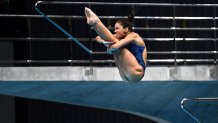 Kassidy Cook of the US competes during the women's synchronised 3m springboard at the FINA Diving World Cup, which doubles as a test event for the 2020 Tokyo Olympics, at the Tokyo Aquatics Centre on May 1, 2021. (Photo by CHARLY TRIBALLEAU / AFP) (Photo by CHARLY TRIBALLEAU/AFP via Getty Images)