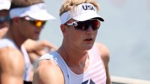 TOKYO, JAPAN - JULY 24: Clark Dean of Team USA Men's Four looks on before he competes on day one of the Tokyo 2020 Olympic Games at Sea Forest Waterway on July 24, 2021 in Tokyo, Japan. (Photo by Naomi Baker/Getty Images)