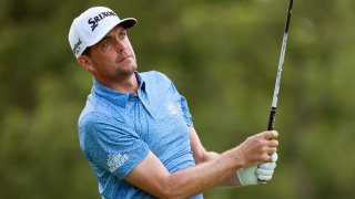 Keegan Bradley hits from the 18th tee during the third round of the Memorial Tournament presented by Workday at Muirfield Village Golf Club on June 8, 2024, in Dublin, Ohio.