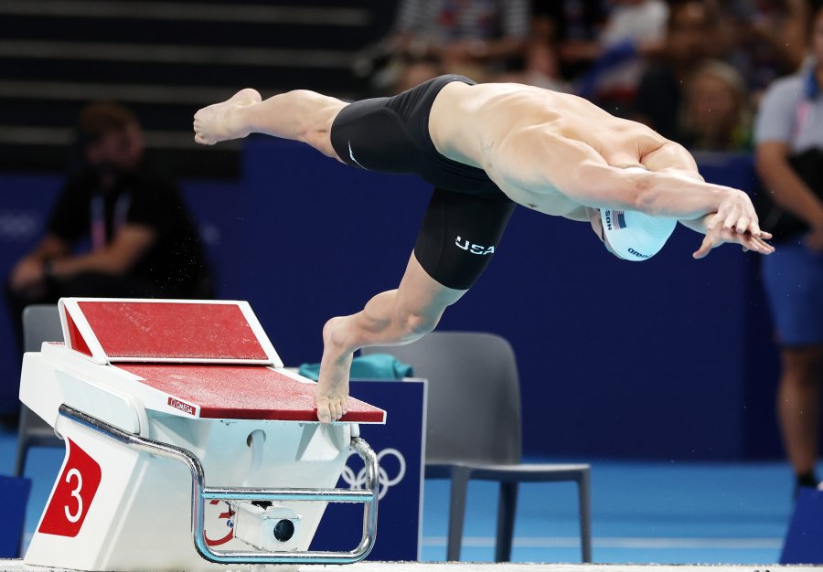 Luke Hobson of Team United States competes in the heats of the Men's 200m Freestyle