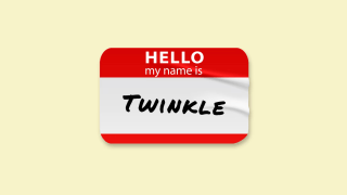 Nametag that says "Hello My Name Is Twinkle."