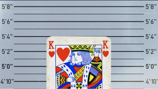 An illustration of a King playing card with a height chart