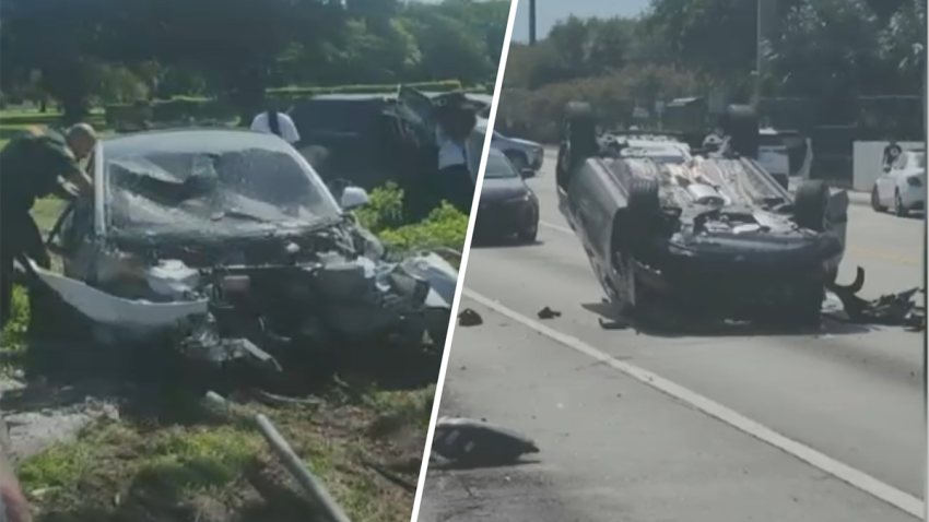 Scene of a crash in unincorporated Broward involving a Tesla that killed two people on Aug. 11, 2024.