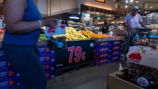 People shop at a grocery store in Brooklyn on July 11, 2024 in New York City.