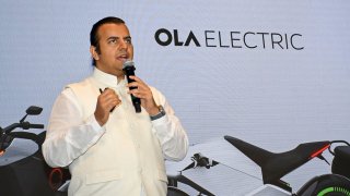 Bhavish Aggarwal, Chief Executive Officer (CEO) of Ola Cabs and founder of Ola Electric speaks during a press conference ahead of the Initial Public Offer (IPO). 