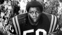 A photo from SDSU Athletics of Carl Weathers during his days playing college football for the Aztecs in San Diego.