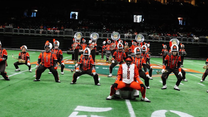 CORAL GABLES, FL – SEPTEMBER 02:  A school bands competes during the Denny’s Orange Blossom Classic Battle Of The Bands at Watsco Center on September 2, 2023 in Coral Gables, Florida.  (Photo by Johnny Louis/Getty Images)