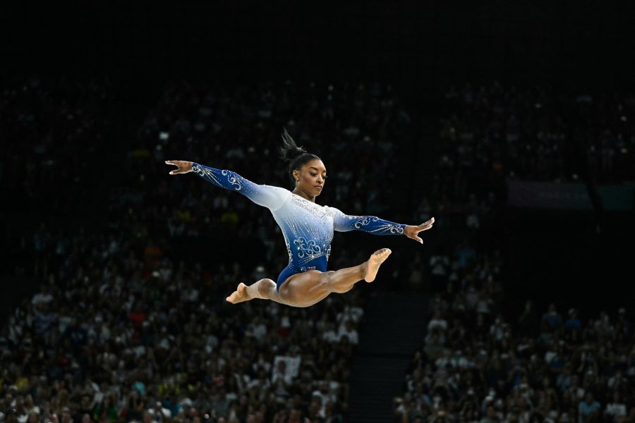 Simone Biles competes in the artistic gymnastics women's balance beam final