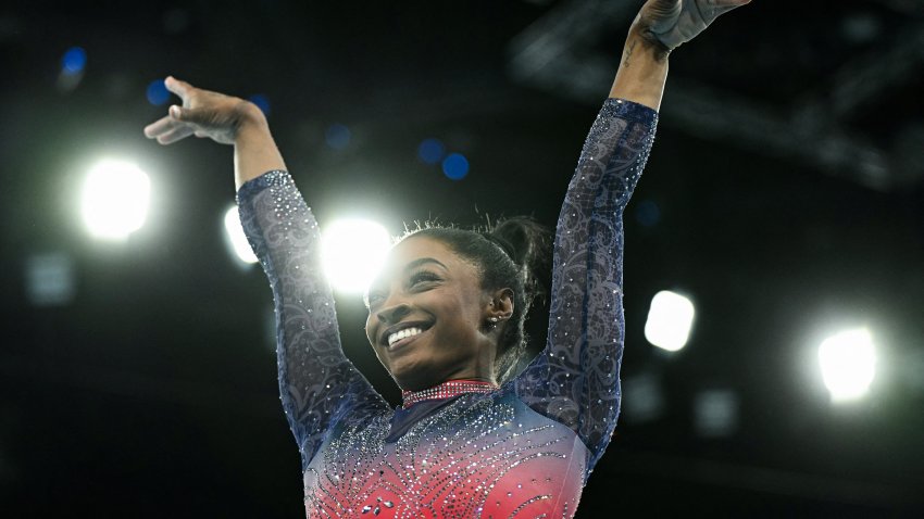 Simone Biles competes in the artistic gymnastics women’s floor exercise final during the Paris 2024 Olympic Games on August 5, 2024.