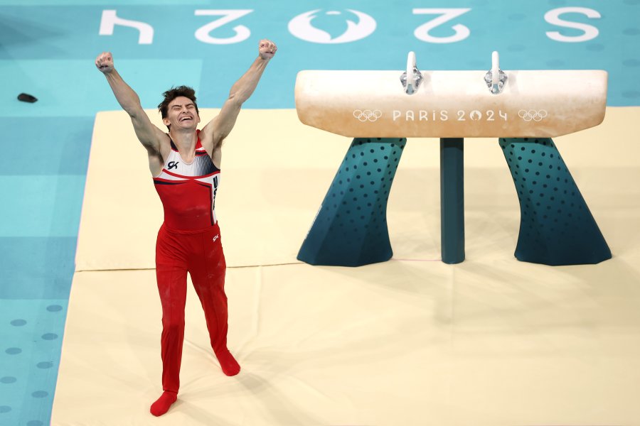 Stephen Nedoroscik of Team USA celebrates