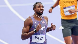 Noah Lyles of USA during the Athletics Men’s 200m Semi-Final on Day 12 of the Olympic Games Paris 2024 at Stade de France on August 7, 2024 in Saint-Denis, France.