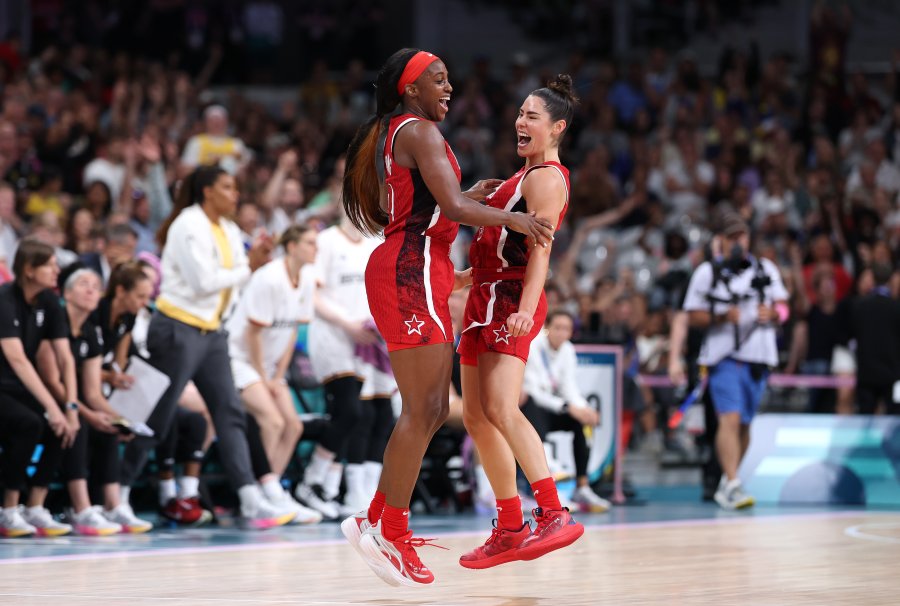 Jackie Young and Kelsey Plum of Team United States