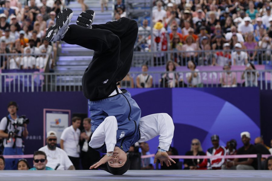 Lithuania's, Dominika Banevi known as Nicka, competes in the Women's Breaking dance Round robin