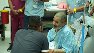 52-year-old Israeli hostage Qaed Farhan al-Qadi receives medical care at Soroka Medical Center in Beer Sheva, Israel, on August 27, 2024, after the Israeli army says it rescued him from the Gaza Strip.