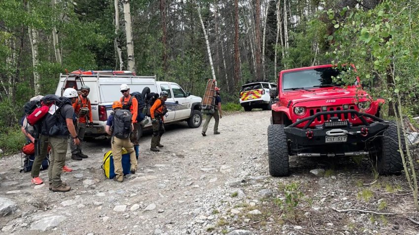 Search and rescue workers on the scene of a missing hiker in Chaffee County, Colo., on Aug. 24.