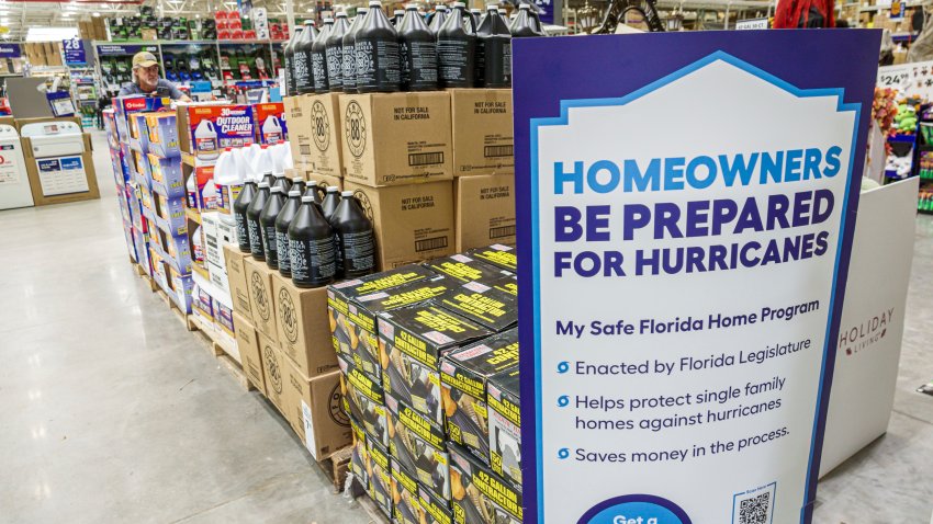 Miami Hialeah, Florida, Lowe’s Home Improvement, hardware store, hurricane season preparedness promotion, free home inspection, QR code, sign. (Photo by: Jeffrey Greenberg/Universal Images Group via Getty Images)