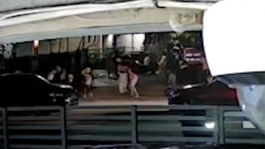 Frightening surveillance video captured a shooting near Florida Memorial University in Miami Gardens that had a group of people running for their lives and left five injured.