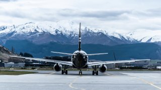 A plane taking off from Queenstown Airport, New Zealand.