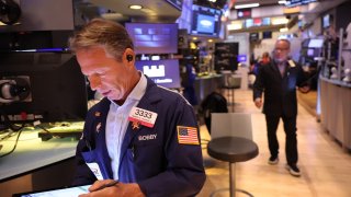 Traders work on the floor of the New York Stock Exchange during morning trading on September 04, 2024 in New York City. 