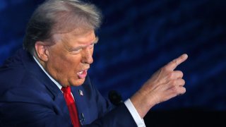 Republican presidential nominee, former U.S. President Donald Trump speaks during a presidential debate hosted by ABC with Democratic presidential nominee, U.S. Vice President Kamala Harris, in Philadelphia, Pennsylvania, U.S., September 10, 2024.