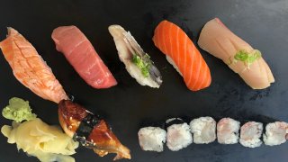 A plate of nigiri sushi.