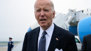 President Joe Biden speaks the the media after stepping off Air Force One at Dover Air Force Base in Delaware, Friday, Sept. 27, 2024, to spend the weekend at his beach home in Rehoboth Beach, Del.