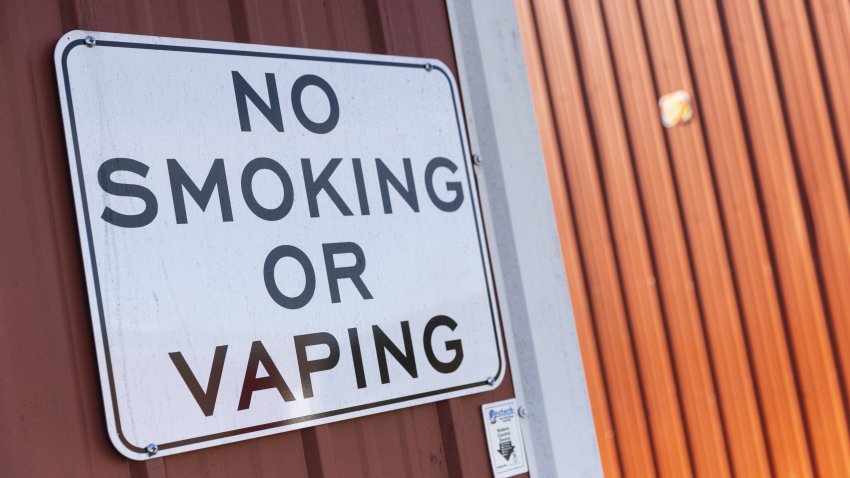 A “No Smoking or Vaping” sign at the Hudson Cannabis farm in Hudson, New York, US, on Wednesday, Nov. 2, 2022. Growers in upstate New York are figuring out how to keep a glut of weed fresh as the state stalls on retail licenses. Photographer: Angus Mordant/Bloomberg via Getty Images