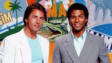 MIAMI VICE – Pictured: (l-r) Don Johnson as Det. James “Sonny” Crockett, Philip Michael Thomas as Det. Ricardo “Rico” Tubbs (Photo by NBCU Photo Bank/NBCUniversal via Getty Images via Getty Images)